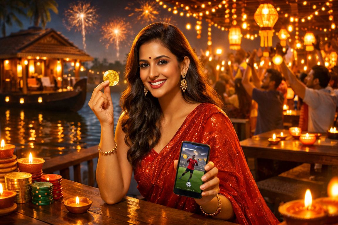 Festive scene with cricket betting during Diwali in Kerala